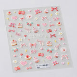 JMEOWIO 3D Nagelsticker Rosa Nail Art Naklejka Selbstklebend Nagelaufkleber 5D Stereoskopisch Kuchen Erdbeerschleife Dekoration Nageldesign Zubehör 1 Blatt