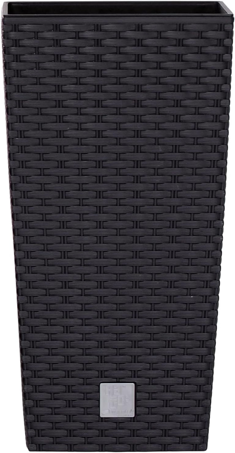 Doniczki/garnki Prosperplast imitujące rattan z wkładem | 26,5 x 26,5 x 50 cm | antracyt | odporny na warunki atmosferyczne i promieniowanie UV | wykonane z wytrzymałego plastiku | do wnętrz i na zewnątrz
