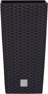 Doniczki/garnki Prosperplast imitujące rattan z wkładem | 26,5 x 26,5 x 50 cm | antracyt | odporny na warunki atmosferyczne i promieniowanie UV | wykonane z wytrzymałego plastiku | do wnętrz i na zewnątrz