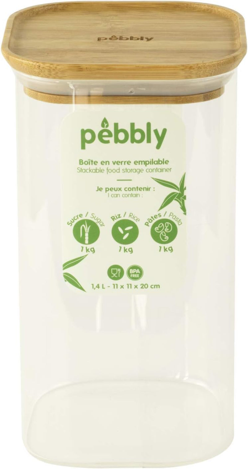 Zestaw 3 kwadratowych pojemników szklanych z bambusową pokrywką - 800ml, szkło borokrzemowe, bambus, silikon, naturalny, 11 x 11 x 11 cm Pudełka do przechowywania żywności Naty Shop 11 X 11 X 20 cm