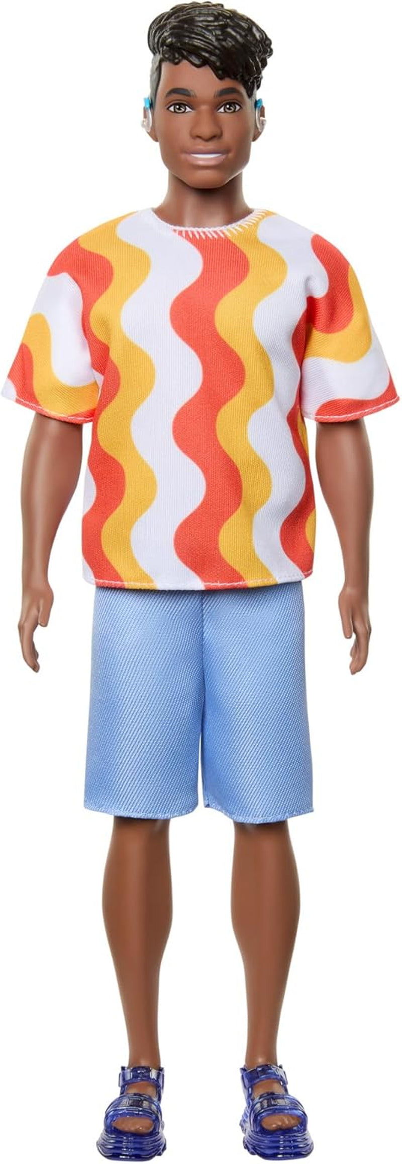 Lalka Barbie Fashionistas Ken nr. 220 Szerokie ramiączka w odpinanej koszuli w pomarańczowy wzór, szortach i sandałach na platformie, HRH23 Naty Shop Dolls Default Title