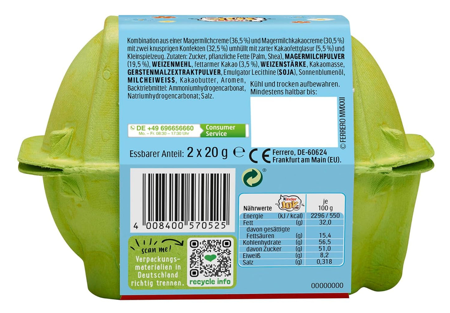 Kinder Joy opakowanie 2 szt. - Jedna połówka z pysznym kremem mleczno-kakaowym i chrupiącymi kuleczkami, druga połowa z wielką niespodzianką - Czekolada Wielkanocna, Słodycze Wielkanocne - Prezent Wielkanocny - 40g
