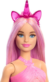 Lalki Barbie Jednorożec z kolorowymi fantastycznymi włosami, strojami z gradientowymi kolorami i fantastycznymi akcesoriami z motywem jednorożca, lalki HRR13 Naty Shop