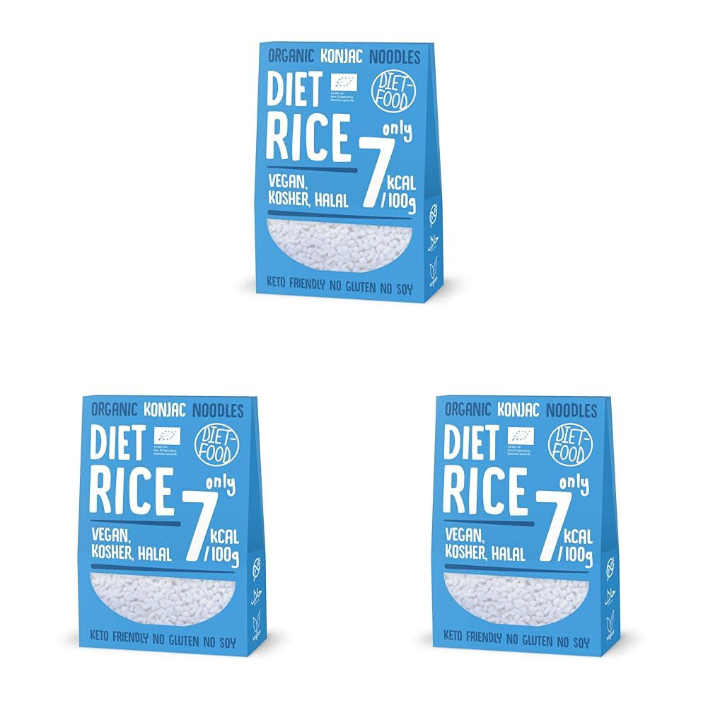DIET-FOOD Organiczny ryż błyskawiczny Shirataki Konjac, niskowęglowodanowy, niskokaloryczny, wegański, bez tłuszczu, bez soi, bezglutenowy, przyjazny dla ketonów, odchudzający, 300 gramów
