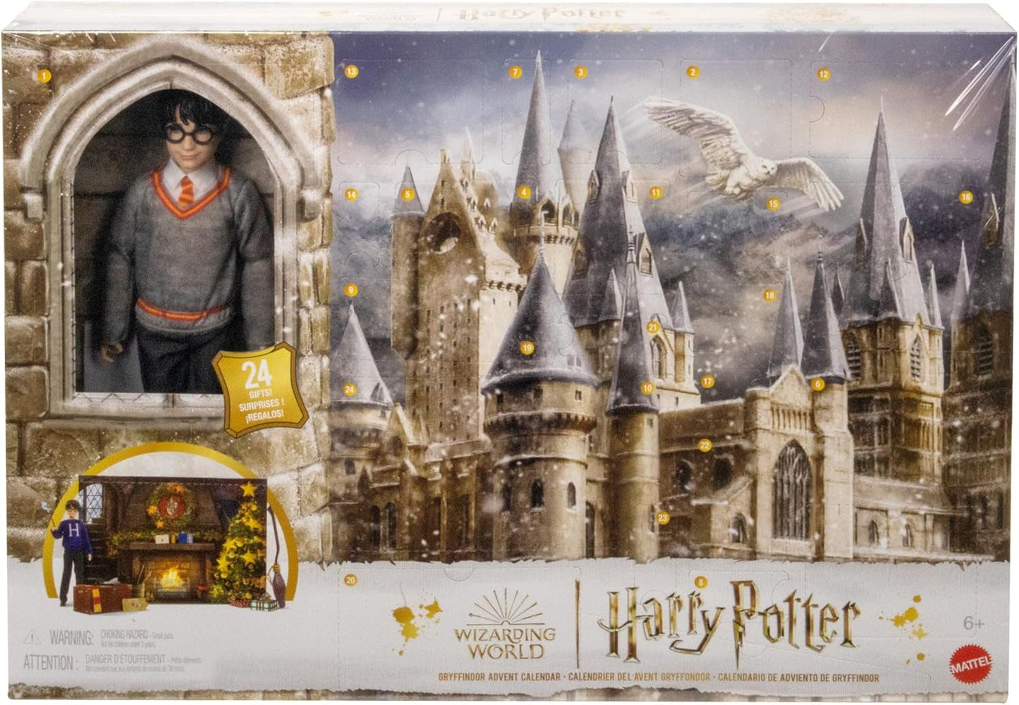 HARRY POTTER Kalendarz adwentowy Gryffindoru - 24 historie, magiczne niespodzianki, pokój wspólny w Hogwarcie, realistyczna twarz, dla fanów w wieku 6+, lalki HND80 Sklep Naty Kalendarz adwentowy Gryffindor