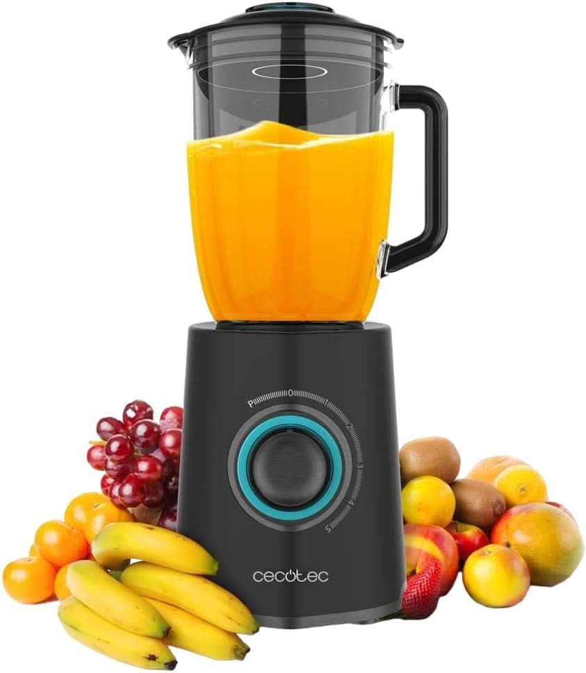 Mikser stojący Cecotec Power Black Titanium 2200MAX Smooth, 2200 W Maximale Leistung, 6 Klingen Aus Edelstahl, funkcja kruszenia lodu, funkcja Turbo i Smoothie, funkcja Autoclean Kitchen Naty Shop Schwarz 2300 W | 1,5 l