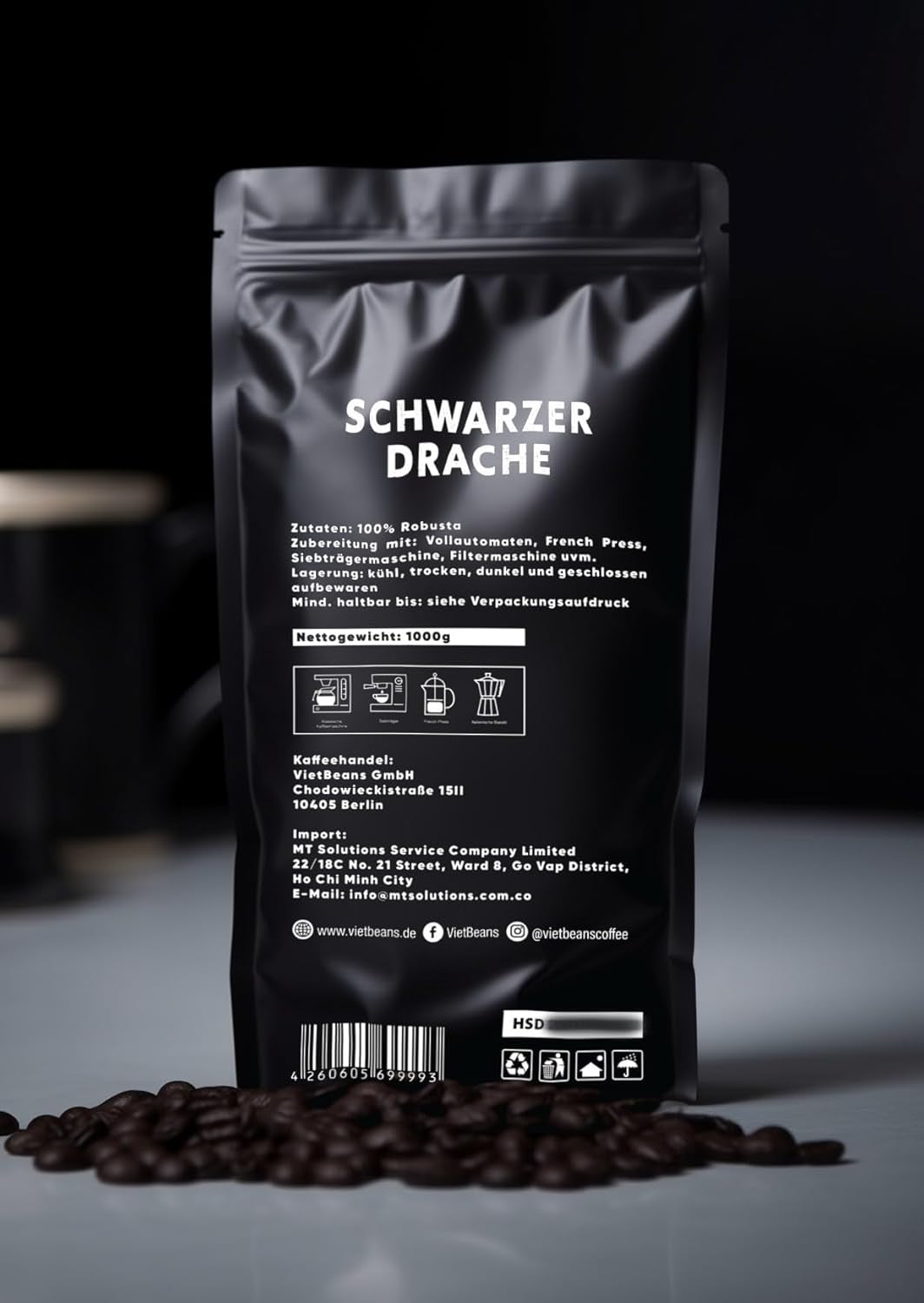 Black Dragon Espresso 100% Robusta - Ekstra mocna kawa palona w ziarnach - Bardzo mocna i pełna kawa z dużą zawartością kofeiny - Bardzo mocne espresso