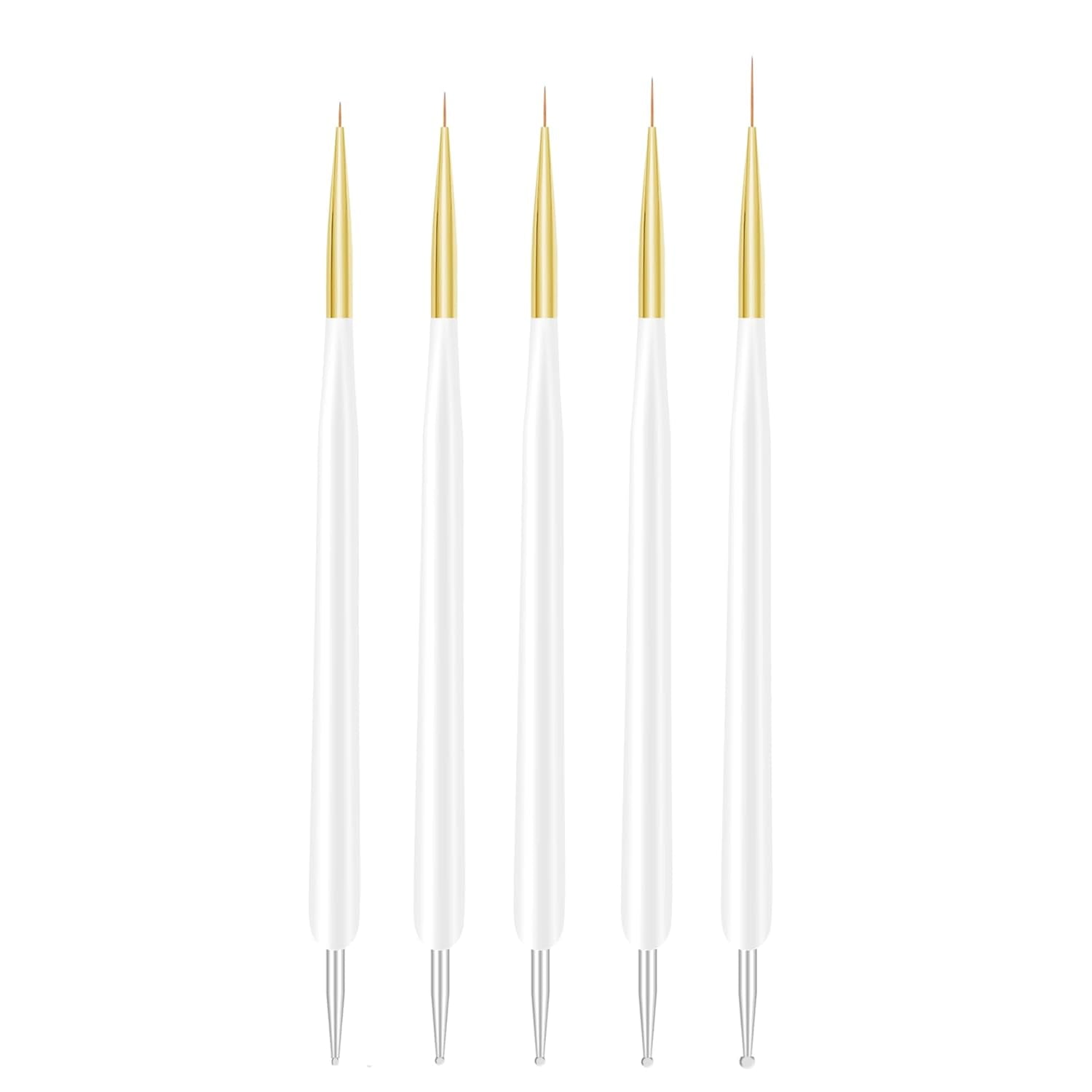 Nagelkunst-Pinsel, 5 Stück, Nailart-Pinsel, Punktierstift-Werkzeuge, Malkunst-Design-Pinsel-Set Für Lange Linien, Dünne Detale, Feine Zeichnungsgrößen 7/9/11/15/22 Mm, Czarny