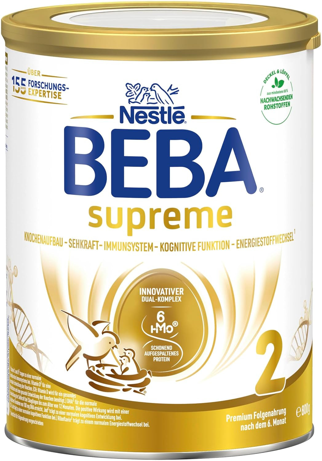BEBA SUPREME 2 Mleko następne po 6 miesiącu, tylko laktoza, bez oleju palmowego, opakowanie 6 szt. (6 x 800 g) Naty Shop
