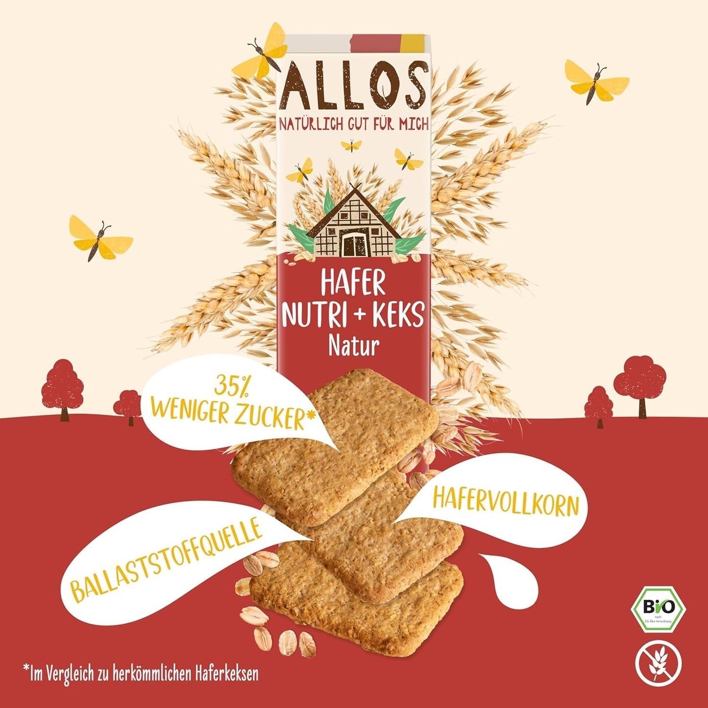 Allos Nutri Organiczne krakersy owsiane | Chrupiące krakersy owsiane | Dosłodzić miodem 6 x 130g
