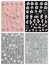 JMEOWIO 3D Nagelsticker Frühling Blume Nail Art Naklejka Selbstklebend Nagelaufkleber 5D Stereoskopisch Buntes Sommer Blumen Dekoration Nageldesign Zubehör 4 Blatt