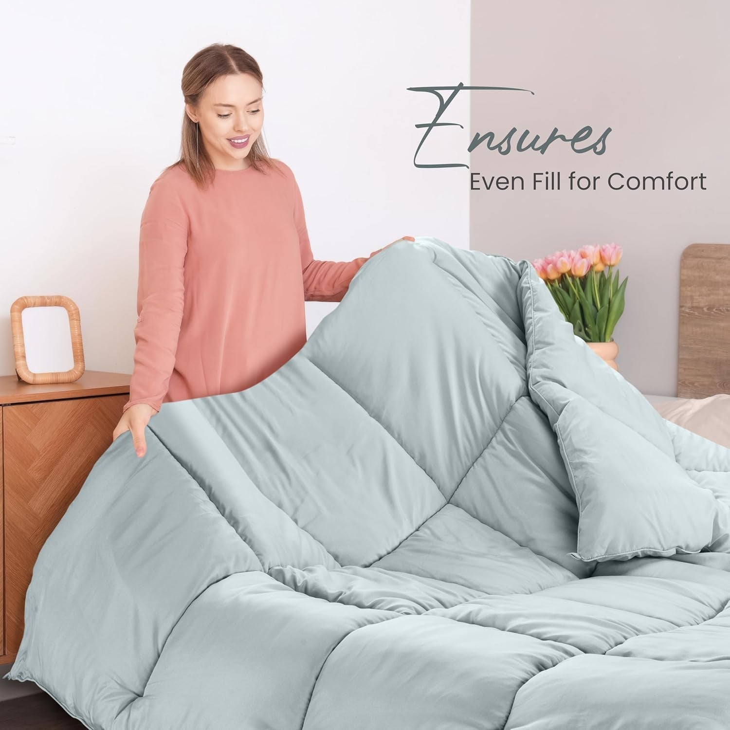 Pościel Utopia All Season Kołdra 250 g/m² Pluszowe wypełnienie z włókna silikonowego Podwójne łóżko szyte w pudełku (łóżko podwójne XL jasnoszare) Naty Shop Kołdry i kołdry