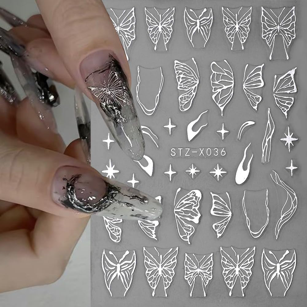 3D Metallic Schwarz Schmetterling Nagelsticker - Laser Pink Aurora Nagelaufkleber - Punk Butterfly Nail Art Naklejki - Srebrne naklejki do paznokci - Nageldesign Zubehör