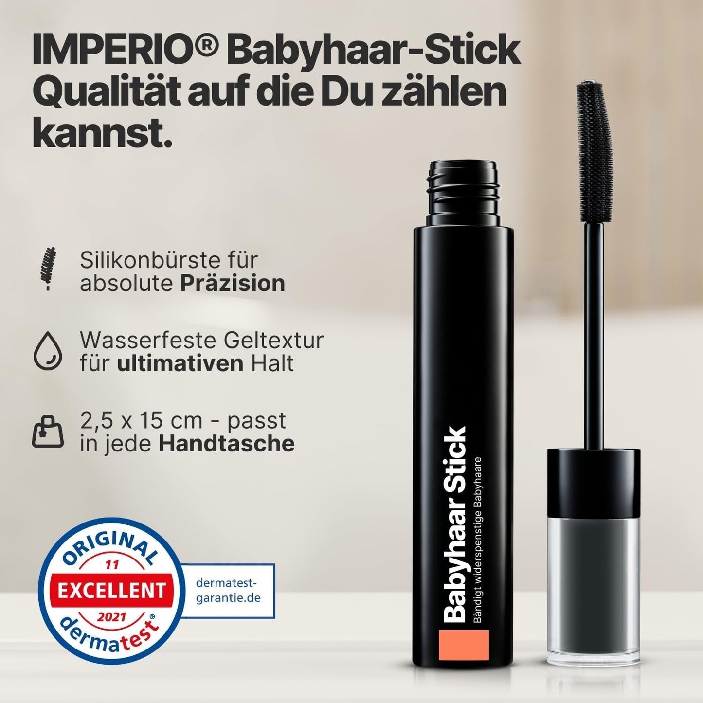 IMPERIO Hair Finishing Stick for Baby Hair - Tusz do rzęs premium do włosów baby, który ujarzmia cienkie i łamliwe włosy - 12ml Przezroczysta farba do włosów Naty Shop