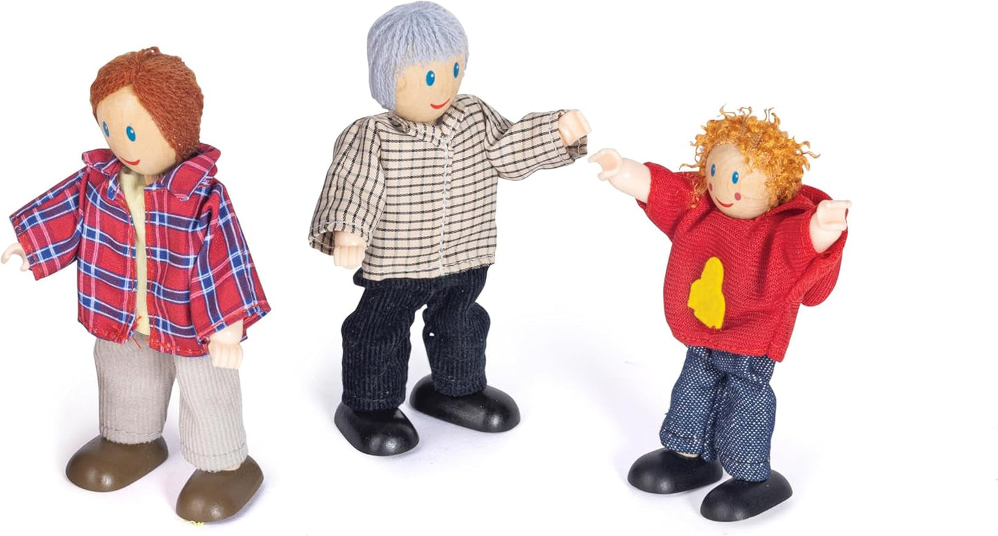 Nagradzany zestaw domków dla lalek Hape Doll Family, unikalne drewniane akcesoria do domku dla lalek, pomysłowa zabawa, 6 członków rodziny lalek, wiek od 3 lat