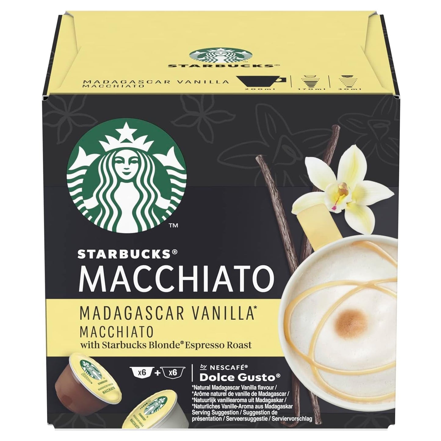 STARBUCKS Probierset, pakiet odmian White Cup firmy Nescafé Dolce Gusto Kaffeekapseln & Vanilla Macchiato firmy Nescafé Dolce Gusto Kaffeekapseln 6 x 12 (72 kapsułki, 36 porcji)
