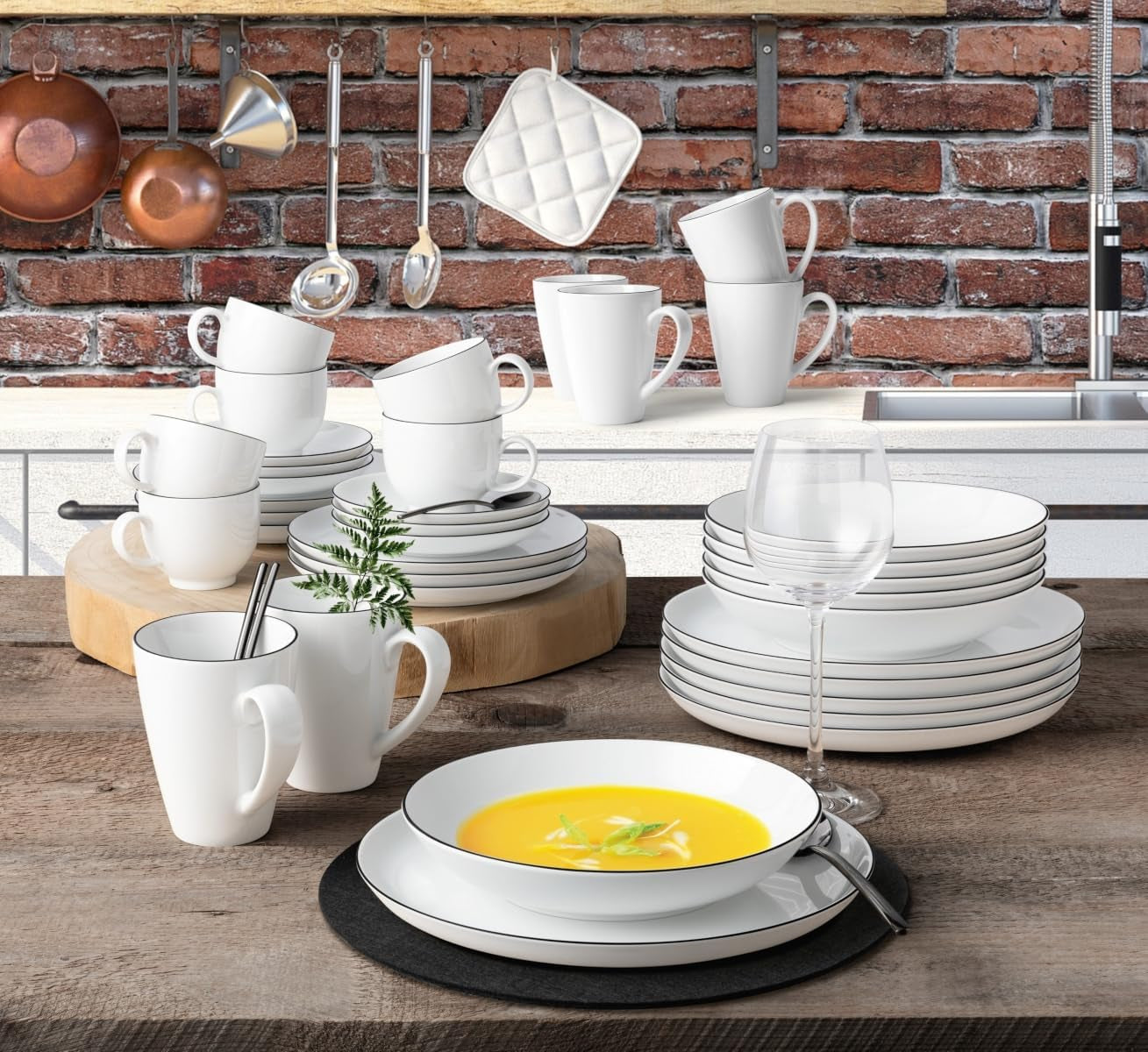 Zestaw zastawy stołowej Seltmann Weiden 001.737148 Lido - 6 talerzy obiadowych + 6 talerzy tła - 12 sztuk - Black Line