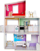 Rainbow High Townhouse - 3-piętrowy drewniany domek dla lalek z 5 kolorowymi pokojami i tarasem - W pełni umeblowany dom z windą i funkcjonalnymi akcesoriami - Zabawka dla lalek w wieku 4-12+ lat Domki dla lalek Naty Shop 2023 Rainbow High Townhouse