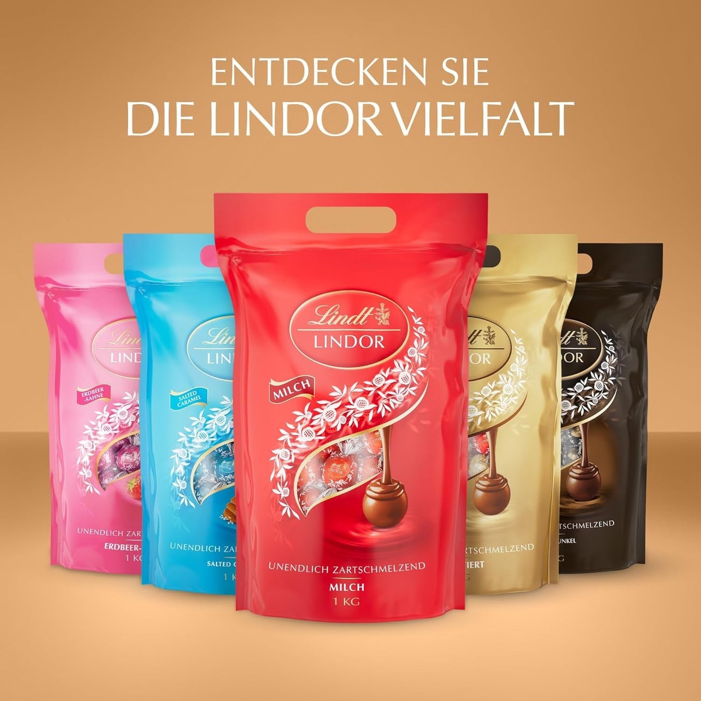 Klasyczny asortyment kulek czekoladowych Lindt LINDOR | ok. 80 kulek czekolady (mleczna, biała, gorzka 60%, orzechowa) | Opakowanie zbiorcze, 1 kg