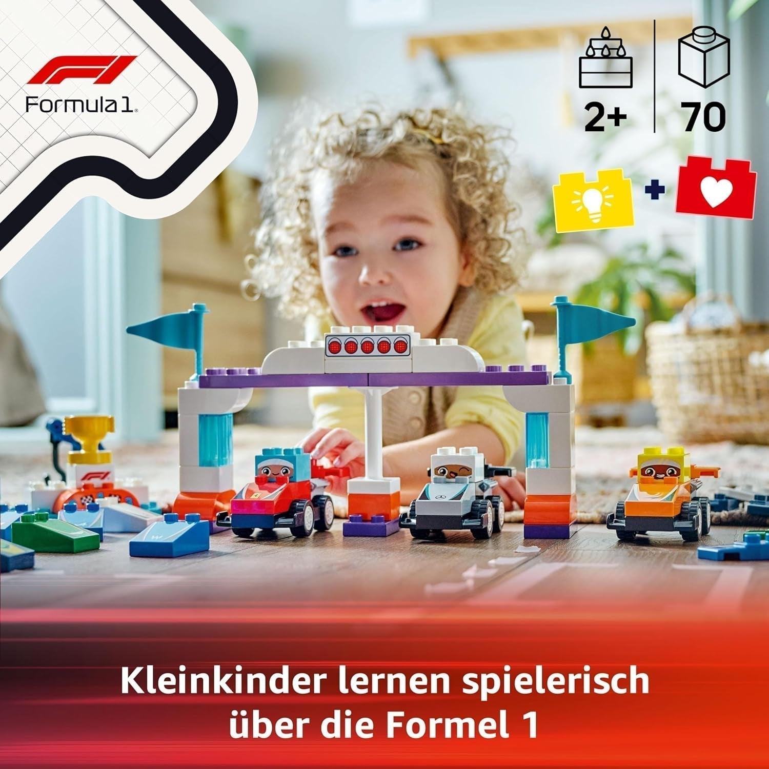 Samochody wyścigowe LEGO DUPLO Town F1 Team z wyścigowcami, zabawka do budowania dla całej rodziny, pobudzająca wyobraźnię zabawa, prezent urodzinowy dla małych dzieci, chłopców i dziewcząt od 2. roku życia 10445 Zestawy do budowania Besuche den LEGO-Store