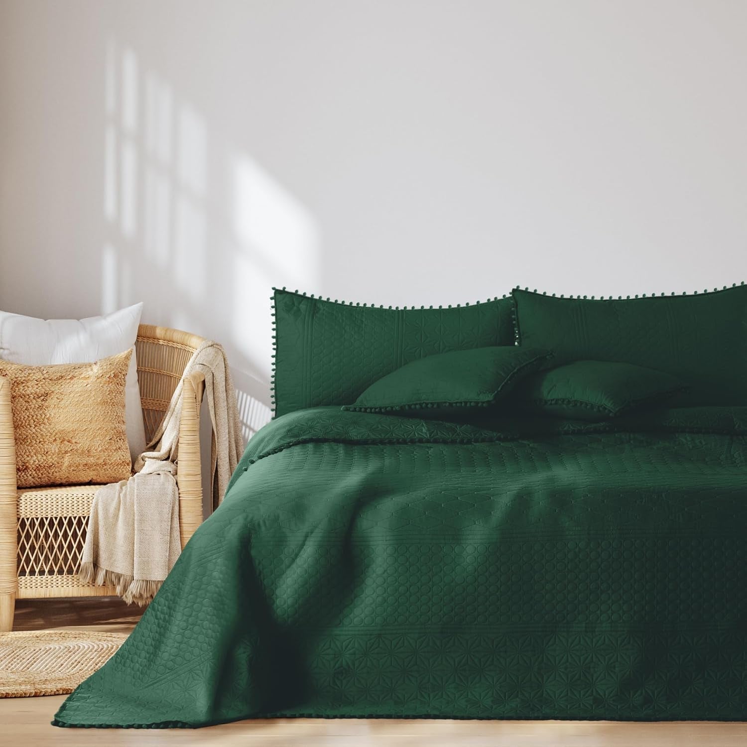 Ameliahome Narzuta z pomponami 220X240 cm Narzuta dwustronna Pikowanie ultradźwiękowe Poliester Meadore Szary Łóżka i koce Besuche den AmeliaHome-Store Meadore ciemnozielony 240X260 cm