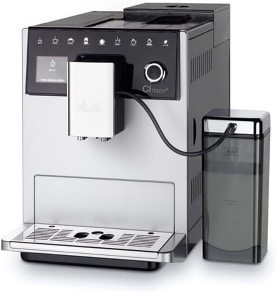 Melitta CI Touch - W pełni automatyczny ekspres do kawy z systemem mlecznym, ekspres ze zintegrowanym młynkiem do kawy i spieniaczem do mleka, m.in. do espresso lub cappuccino, srebrny