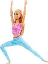 Lalka Barbie Made-to-Move z blond włosami, odpinaną różową sportową bluzką i niebieskimi spodniami do jogi, 22 stawy, HRH27, [wielokolorowe]
