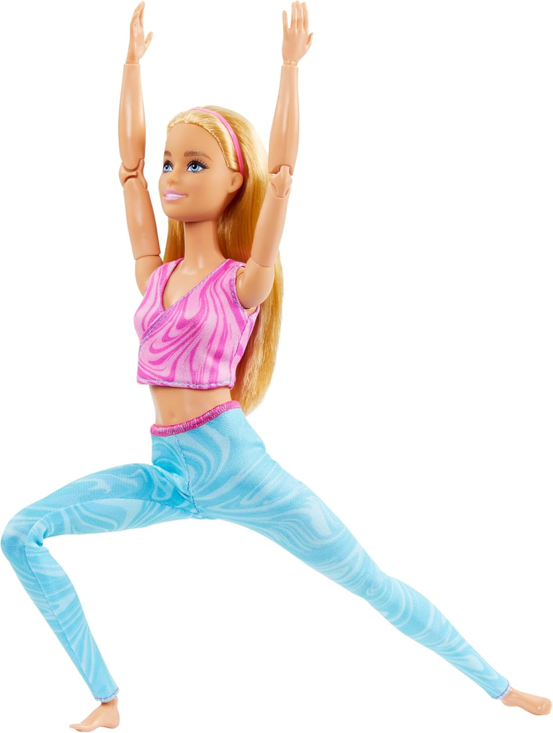 Lalka Barbie Made-to-Move z blond włosami, odpinaną różową sportową bluzką i niebieskimi spodniami do jogi, 22 stawy, HRH27, [wielokolorowe]
