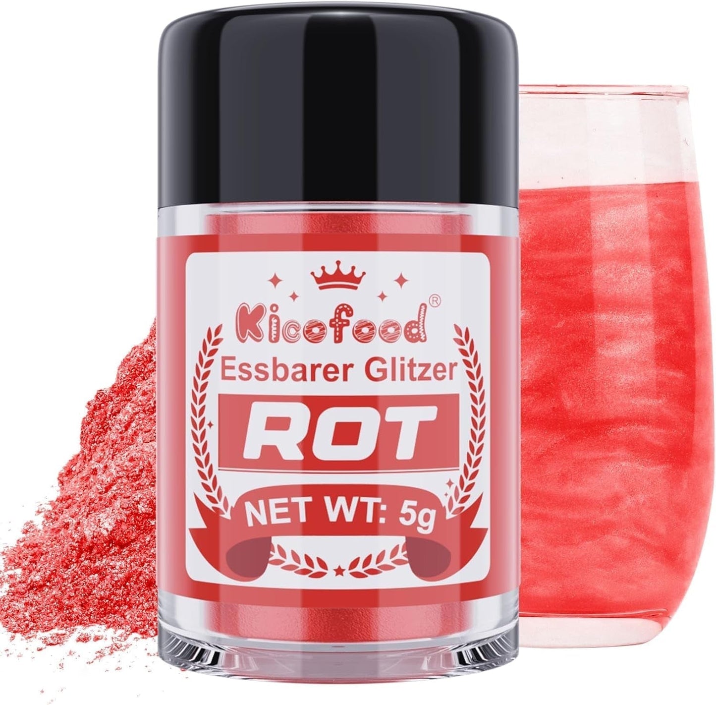 Kicofood, brokat jadalny, 5 gramów, różne kolory Glitter Naty Shop Red
