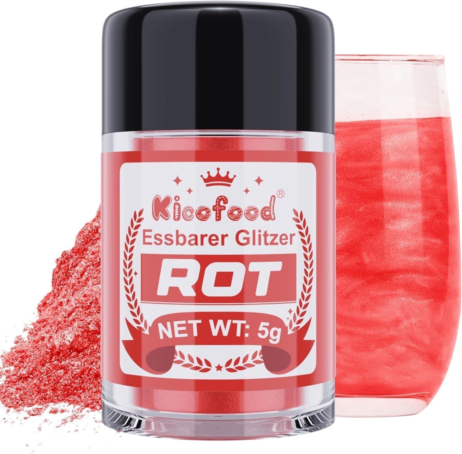 Kicofood, brokat jadalny, 5 gramów, różne kolory Glitter Naty Shop Red