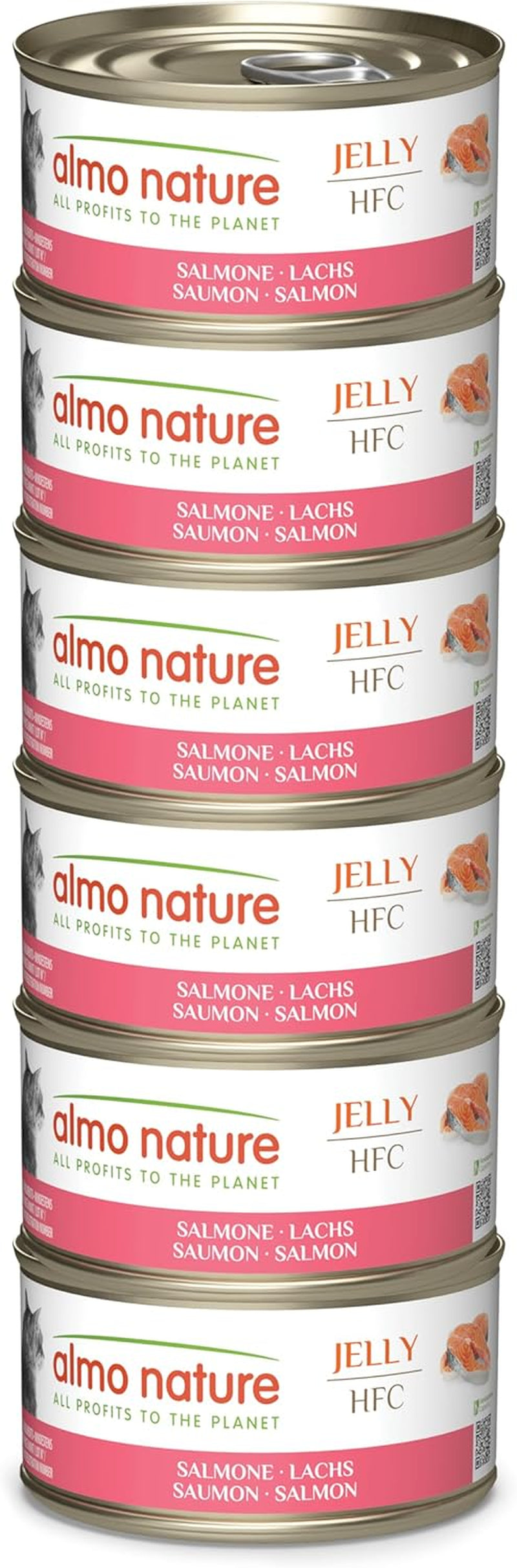 Almo Nature HFC Jelly - Nassfutter für ausgewachsene Katzen - Lachs - klasa ludzka, bezglutenowa i monoproteinowa - 6 x 70g