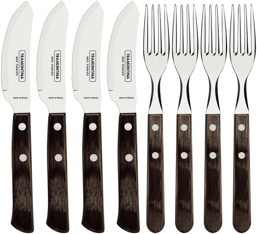 Tramontina PIZZA Besteck, 8-częściowy zestaw, Für 4 Personen, Rostfreier Edelstahl, Fsc-Zertifizierte Holzgriffe, Spülmaschinenfest Kitchen Naty Shop