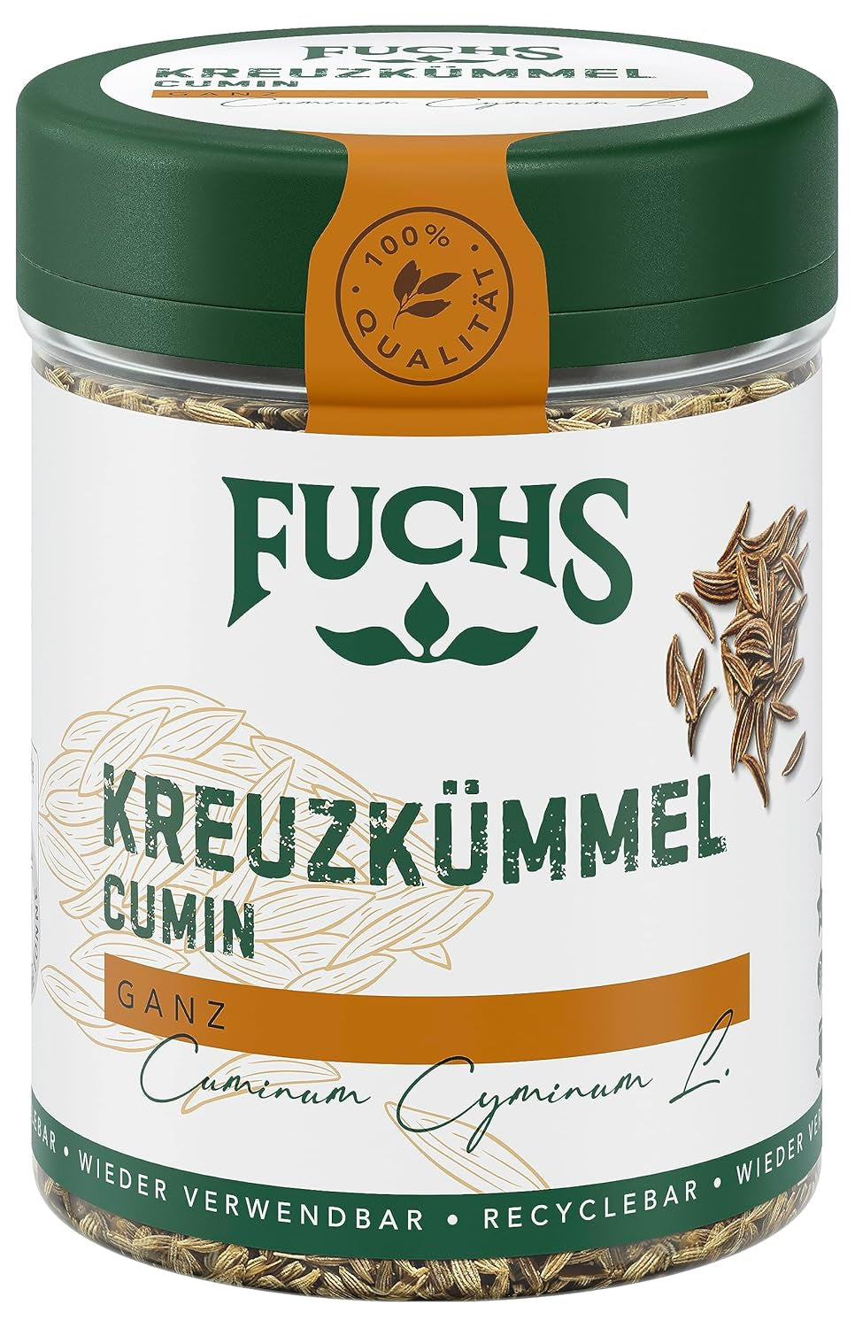 Fuchs Gewürze - Kreuzkümmel ganz - orientalisch-nussige Note für Falafel und Linsengerichte - naturalne składniki - 60 g w wiederverwendbarer, recyclebarer Dawka