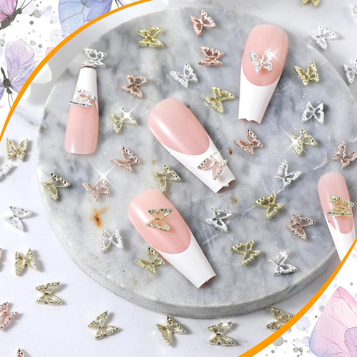 80 sztuk 3D motylkowe zawieszki do paznokci stop motyl złoty srebrny brokat ozdoby do paznokci biżuteria do paznokci akcesoria DIY Manicure dla kobiet