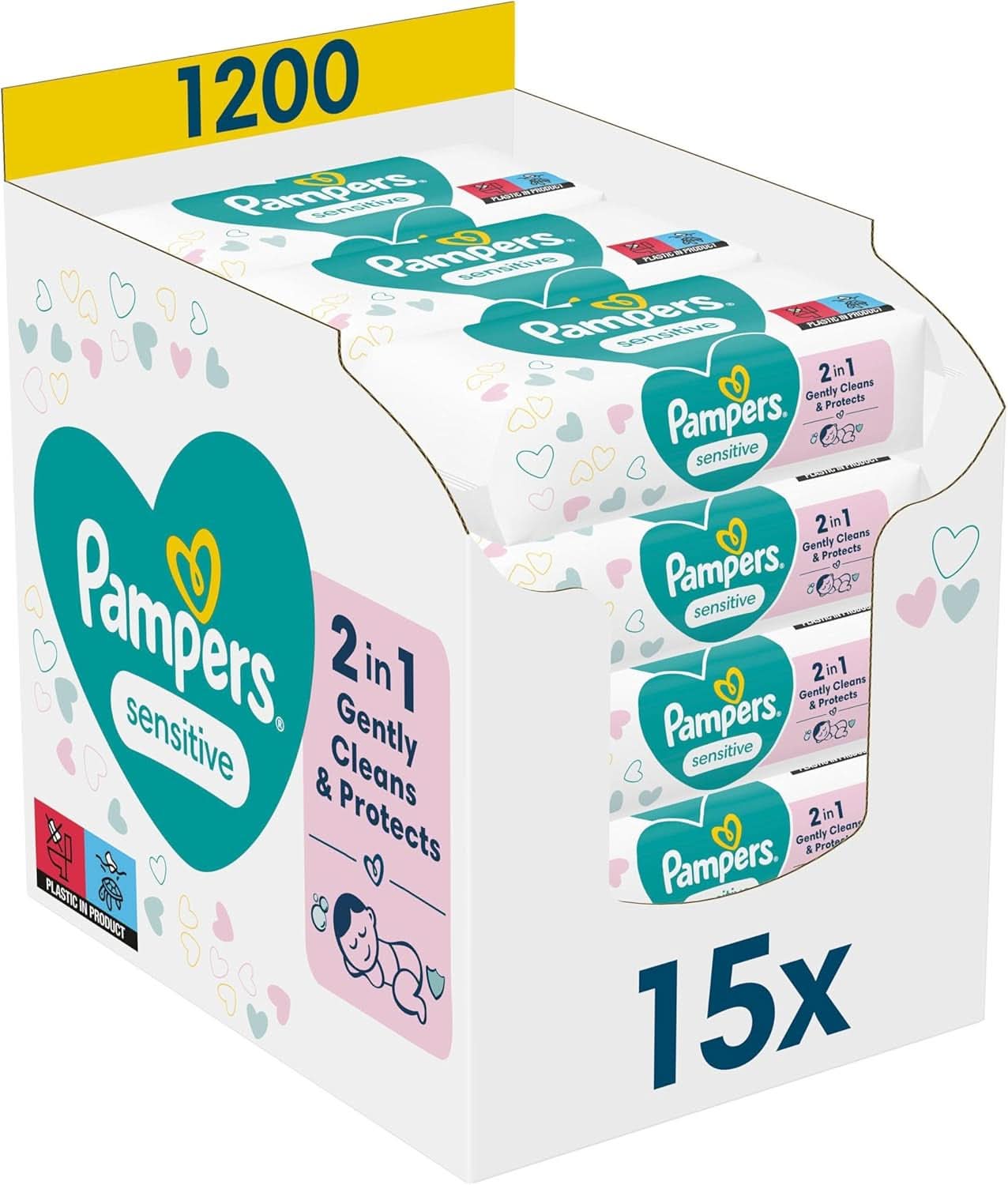 Pampers Sensitive Feuchttucher 5 Packungen Mit 52 Stück - 260 Feuchttucher, Ohne Duft, Für Eine Sanfte Und Weiche Reinigung Naty Shop 1200 Stück (opakowanie 1Er)
