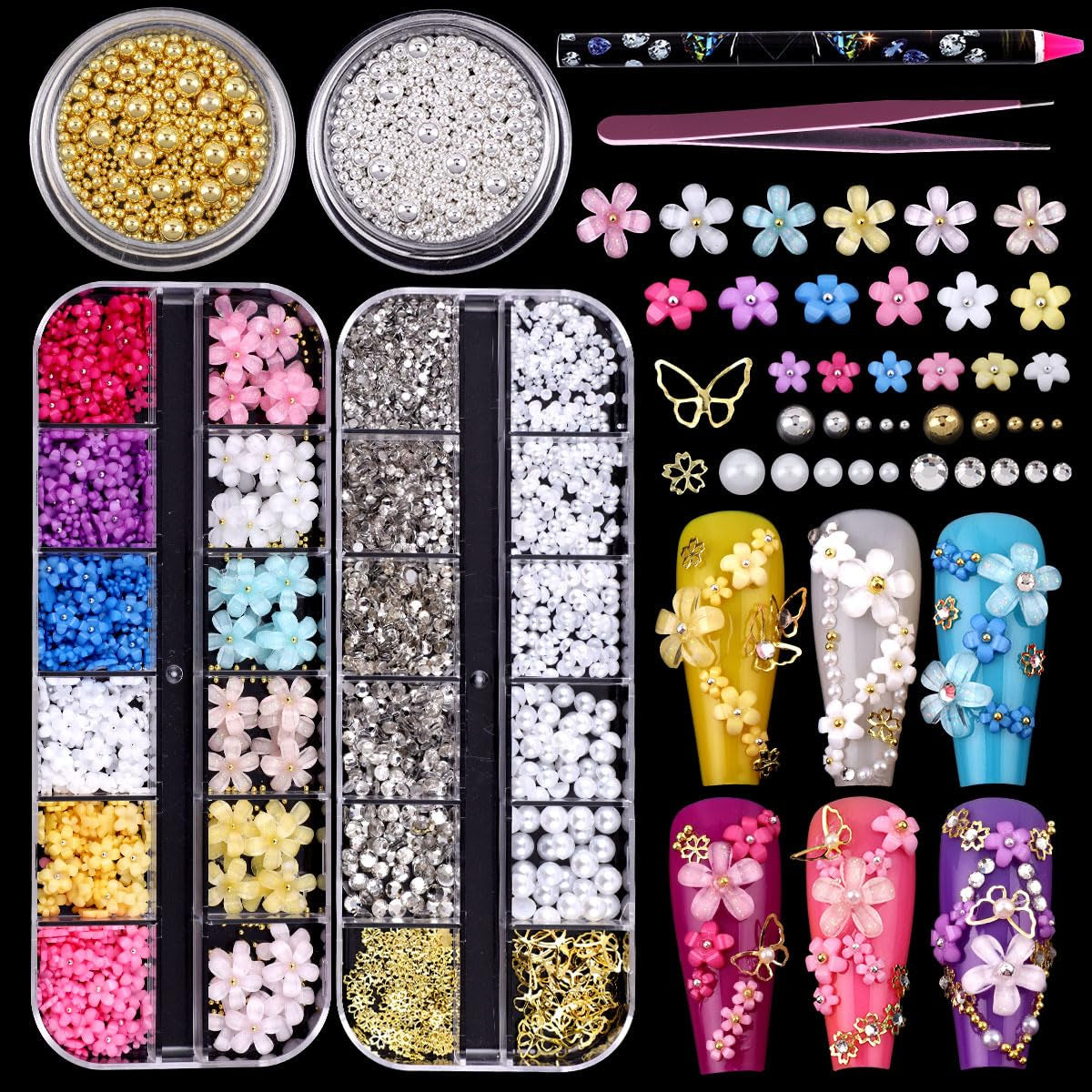 GZMAYUEN 920 szt. Złoto srebro Flatback Perlen Für Nägel, Halbrunde Weiße Beige Nail Perlen, Kleine Halbrunde Flatback Perlen Für DIY Nail Art Decor