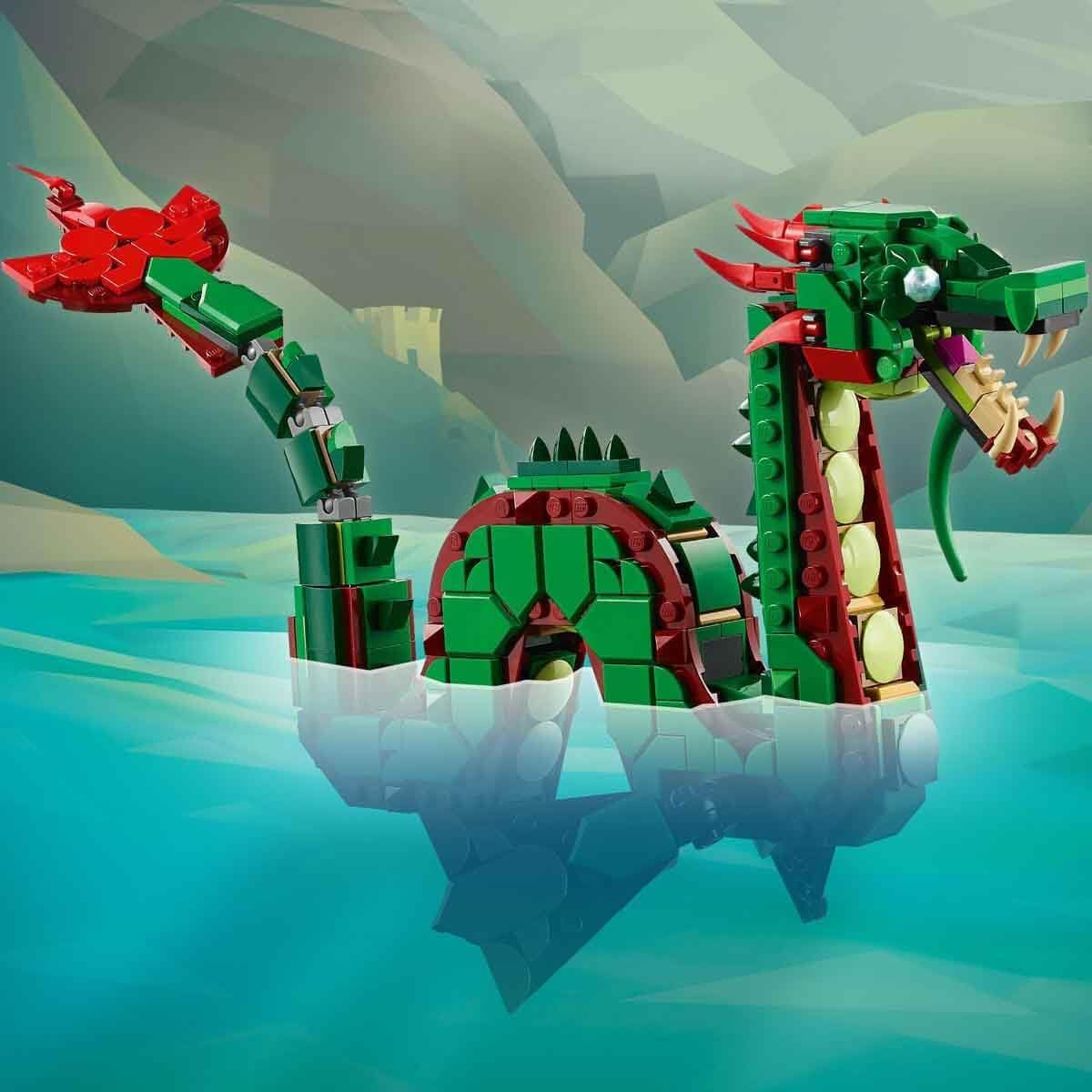 LEGO Creator 3w1 Zielony smok - Zabawka - Możliwość przekształcenia w węża morskiego lub feniksa - Zabawka do budowania zwierząt dla dzieci - Prezent dla chłopców i dziewcząt od 9 lat 31161 Zestawy do budowania Besuche den LEGO-Store