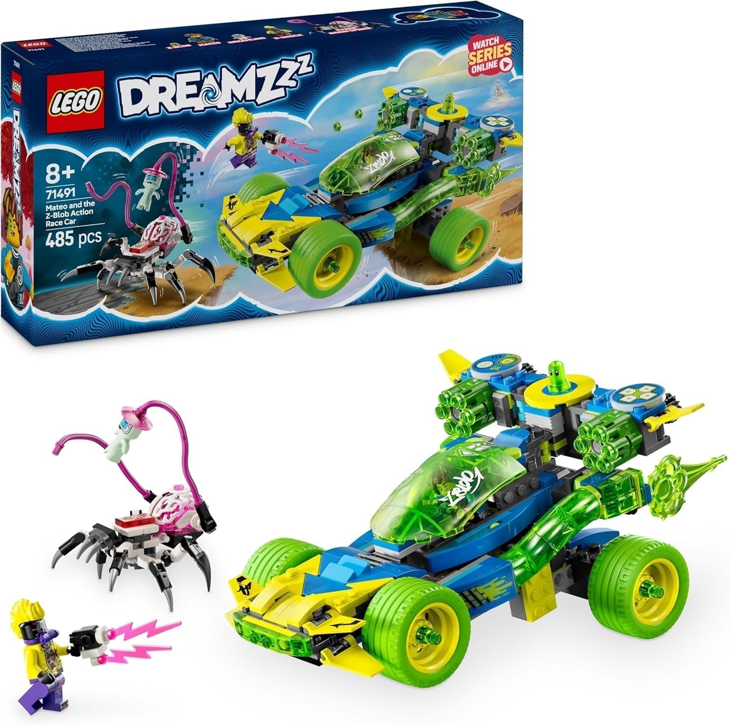LEGO Dreamzzz Mateo z wyścigówką Z-Blob, zestaw fantasy 2 w 1 z pojazdami, minifigurkami i stworzeniami ze snów dla dzieci w wieku powyżej 8 lat, prezent dla chłopców i dziewcząt 71491 Zestawy do budowania Beuche den LEGO-Store Default Title