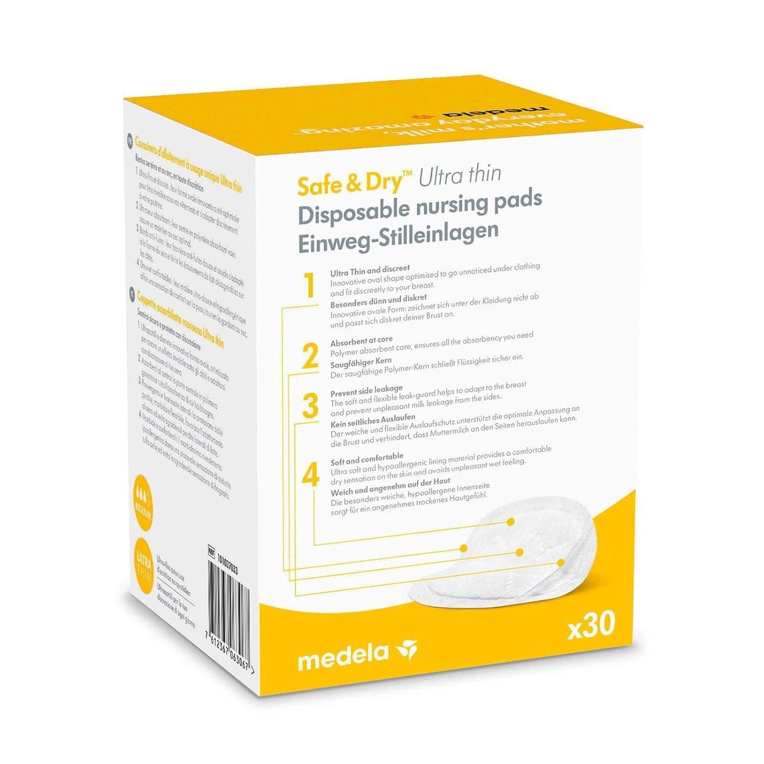 MEDELA Safe & Dry Einweg-Stilleinlagen, Ultradünn, Einzeln Verpackt, 30 Stück Akcesoria Żywność i karmienie piersią Sklep Bebe Naty