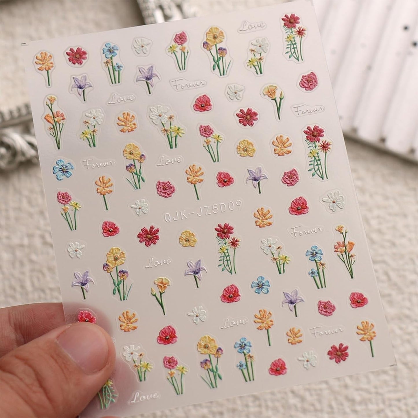 JMEOWIO 3D Nagelsticker Blumen Nail Art Naklejka Selbstklebend Nagelaufkleber 5D Stereoskopisch Frühling Sommer Blumen Dekoration Nageldesign Zubehör 4 Blatt