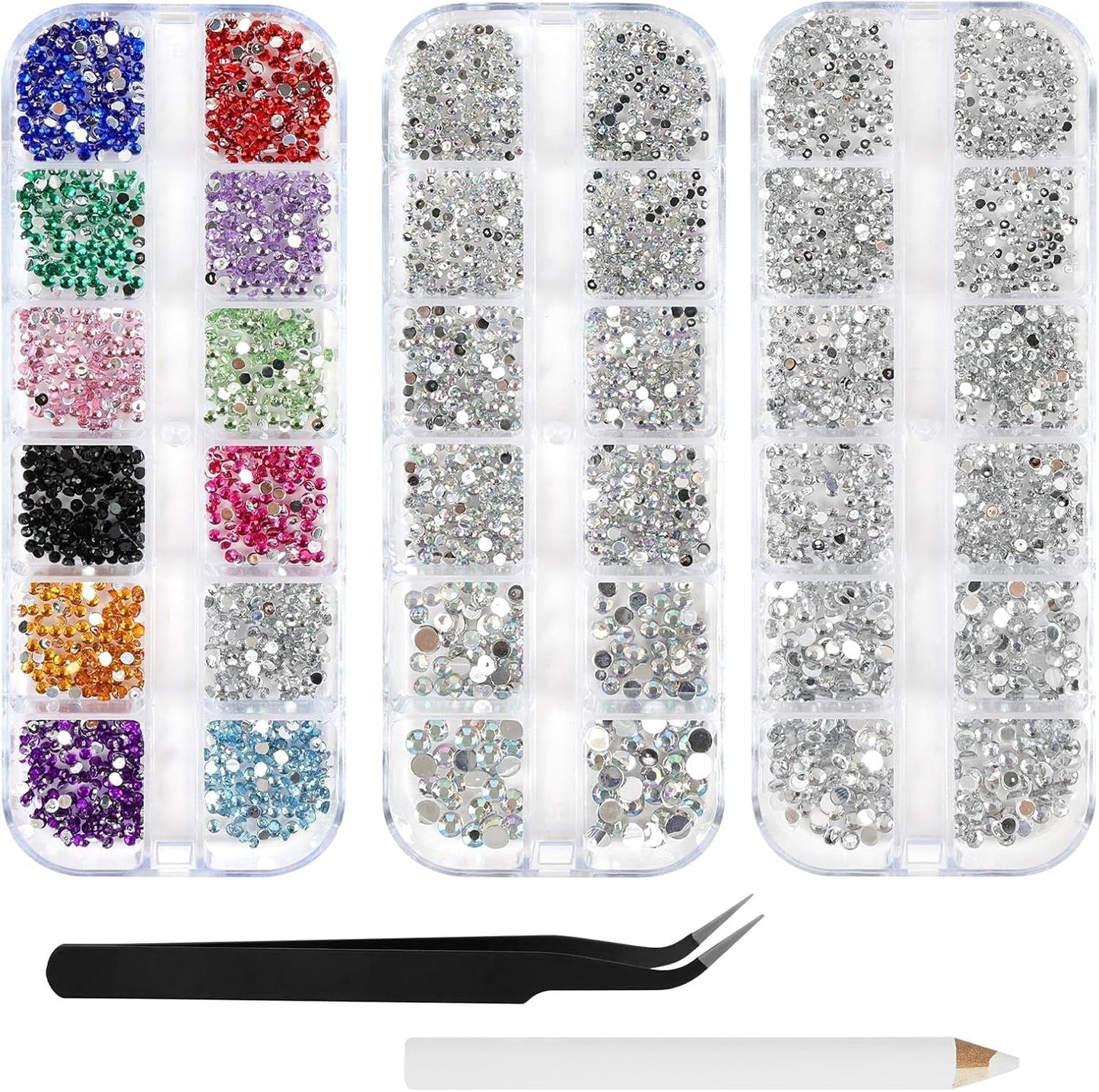 Harz Strasssteine ​​4200 szt. Strass Kristalle 1Mm-5Mm Gemischte Kinder Bastelsachen Kit Mit Strass Mit Picking Pinzette Und Stift Für DIY Nägel Kleidung Kunsthandwerk Gemischt Becher Party (A)