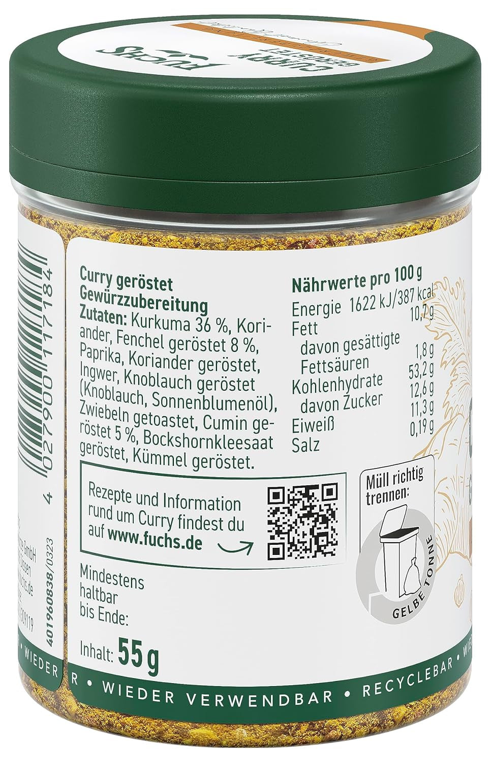 Fuchs Gewürze Curry, pieczone, 55 g