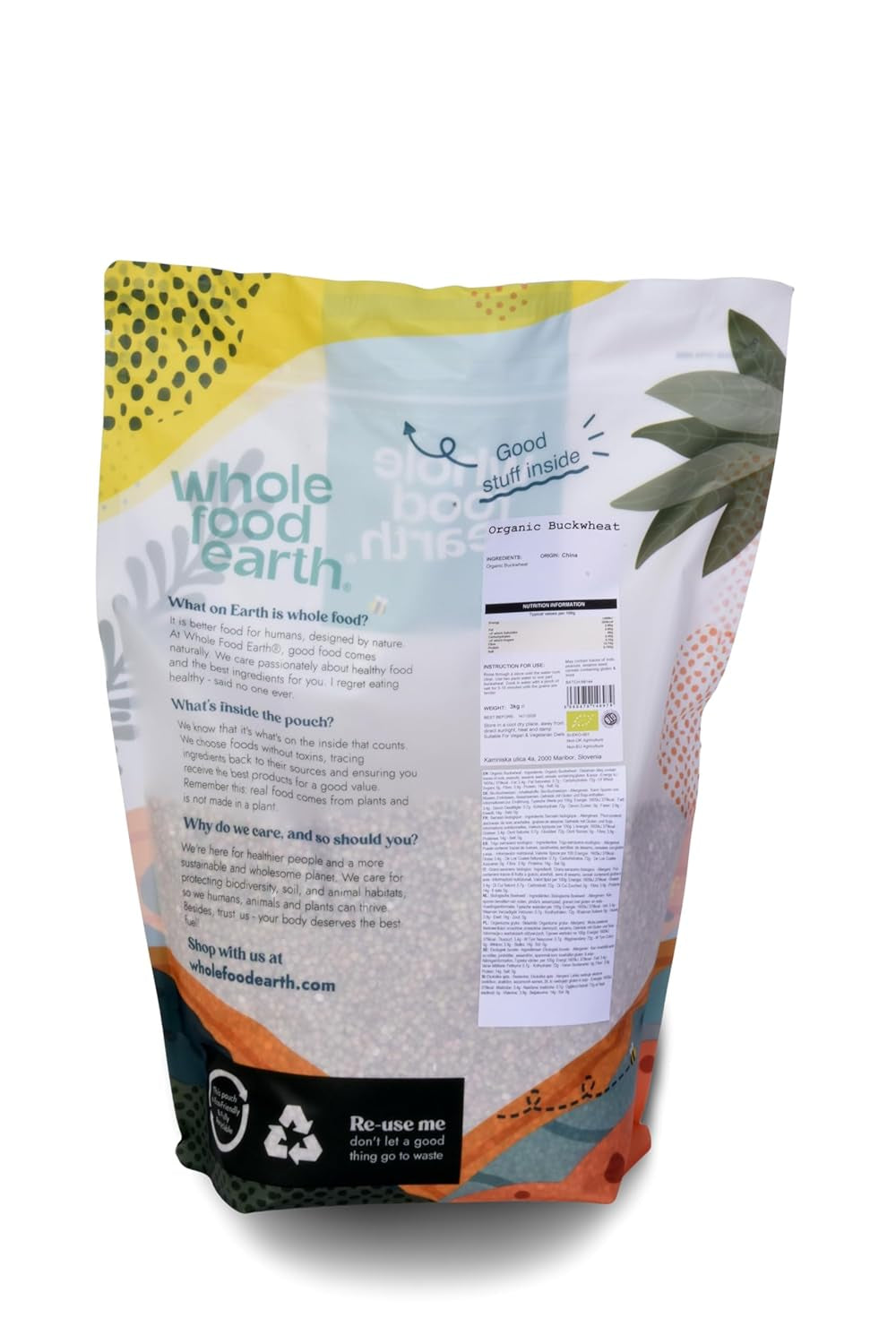 Organiczna kasza gryczana pełnoziarnista - 3 kg - bez GMO - wegańska - bogata w błonnik - certyfikowana ekologicznie