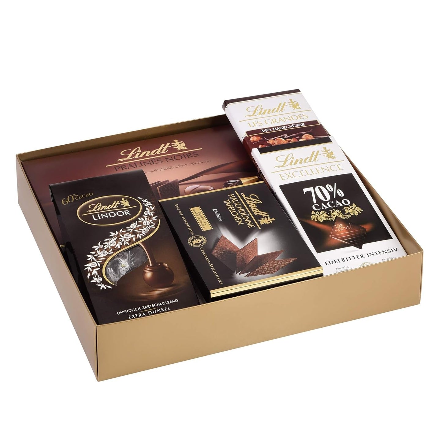 Zestaw ciemnej czekolady Lindt | 847 g | Zestaw 6 specjałów Lindt z ciemnej czekolady (batoniki, LINDOR, praliny) od półsłodkiego do bardzo ciemnego | Opakowanie zbiorcze | Czekoladowy prezent