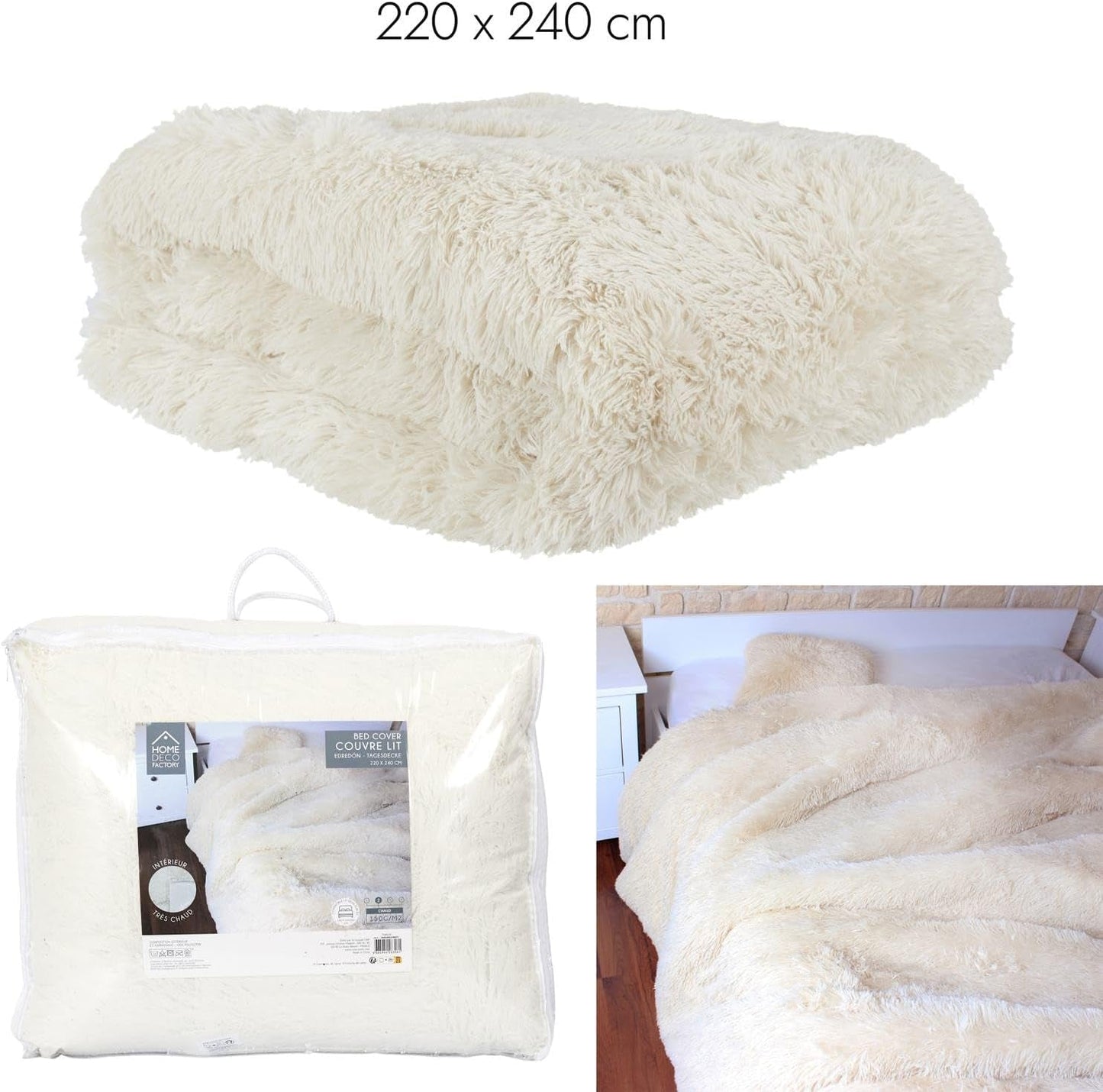 HOME DECO FACTORY Kołdra z długim włosiem, 220Cm X 240Cm, beż Kołdry i kołdry Naty Shop