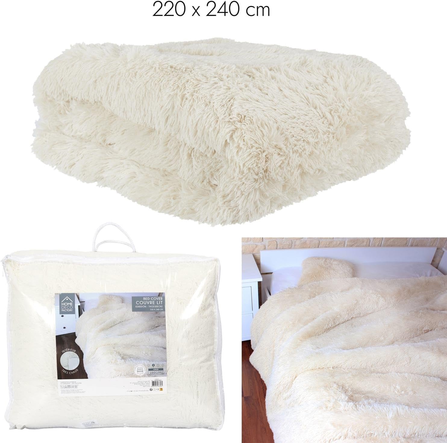 HOME DECO FACTORY Kołdra z długim włosiem, 220Cm X 240Cm, beż Kołdry i kołdry Naty Shop