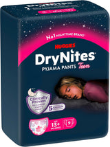Huggies DryNites Pieluchy na noc dla dziewczynek 13–około 17 lat (48–60 kg) 27 sztuk (3x9) Paczka miesięczna Pieluszki majtkowe