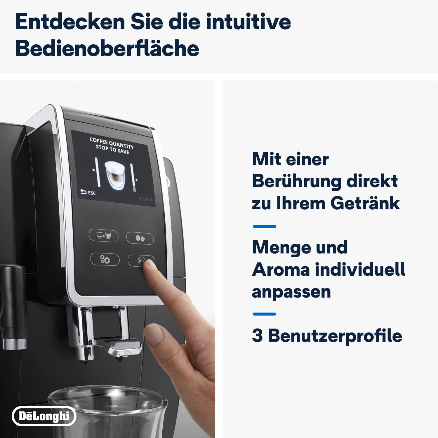 De'Longhi Dinamica Plus ECAM 370.70.B W pełni automatyczny ekspres do kawy z systemem LatteCrema Milk, Cappuccino i espresso, kolorowy ekran dotykowy TFT 3,5 cala i sterowanie za pomocą aplikacji, funkcja kawy, czarny