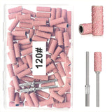 BLESWIN 100 szt. małych taśm szlifierskich do wierteł do paznokci, drobne ziarno 240 z 2 szt. wierteł 3 mm, mini taśmy szlifierskie do polerowania naturalnych paznokci i czyszczenia skórek do przygotowania, różowy
