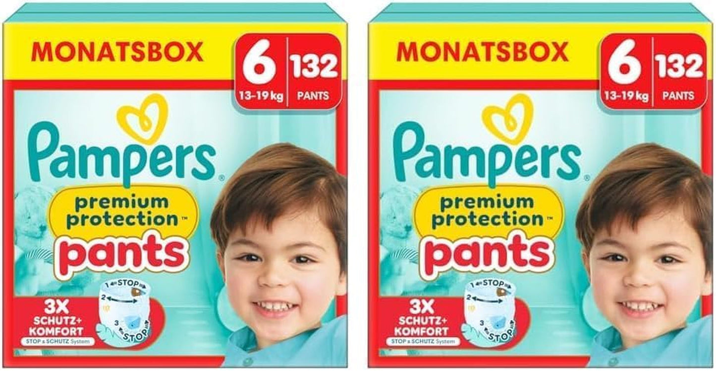 Spodnie Pampers Premium Protection rozmiar 5, 144 pieluszki, 11 kg - 17 kg, z regulacją 360° i miękkimi mankietami zapobiegającymi wyciekaniu dla optymalnego komfortu i ochrony